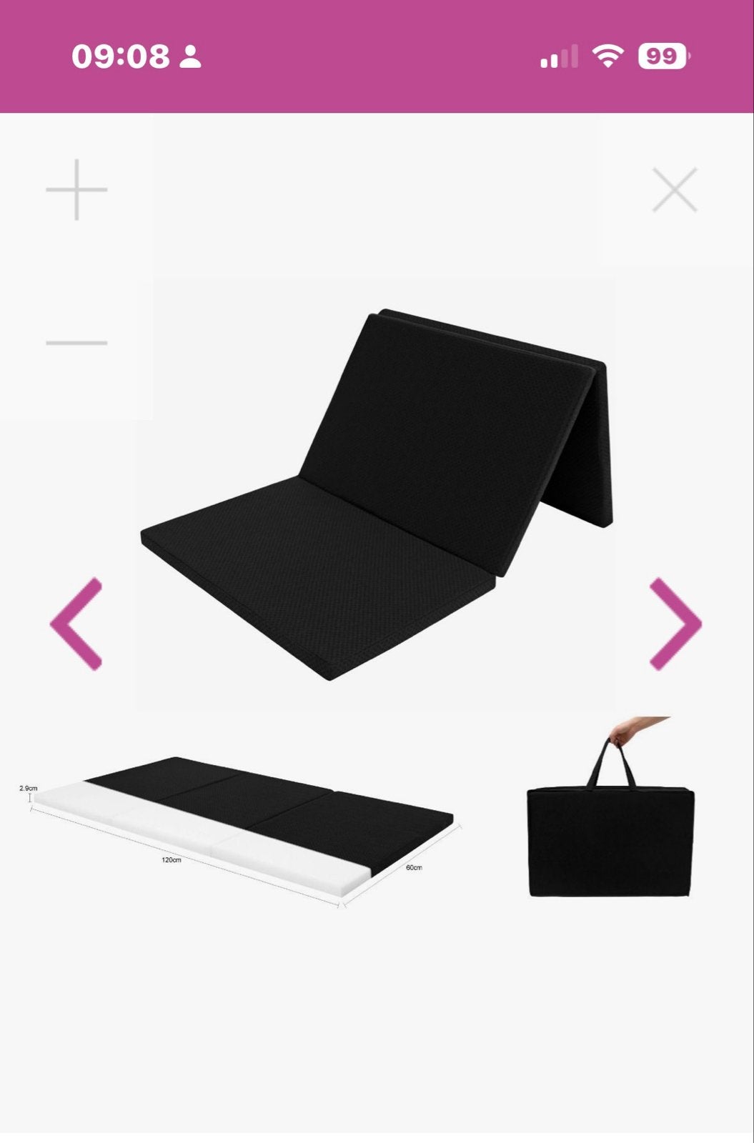 Opvouwbaar matras  vampingbed 1-persoons - Zwart - 120x60cm, Caravans en Kamperen, Luchtbedden, Ophalen, Zo goed als nieuw, 1-persoons