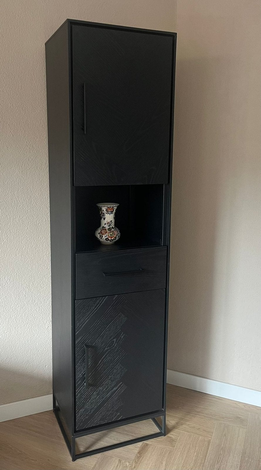 Wandkast Veneta Pronto - Zwart Eiken Fineer Visgraat, Gebruikt, Eikenhout, Minder dan 150 cm, 150 tot 200 cm