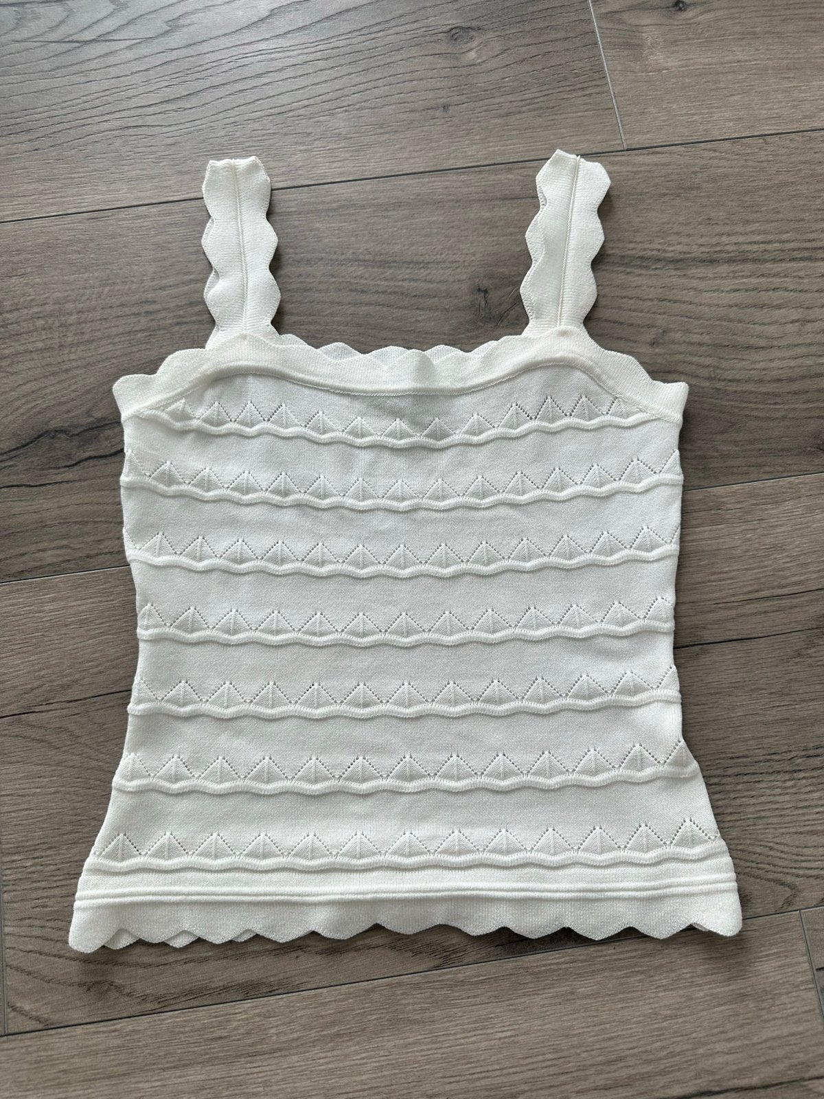 Luc-ce wit gebreide top met spaghettibandjes - Maat S/M, Kleding | Dames, Verzenden, Wit, Gedragen, Maat 36 (S)