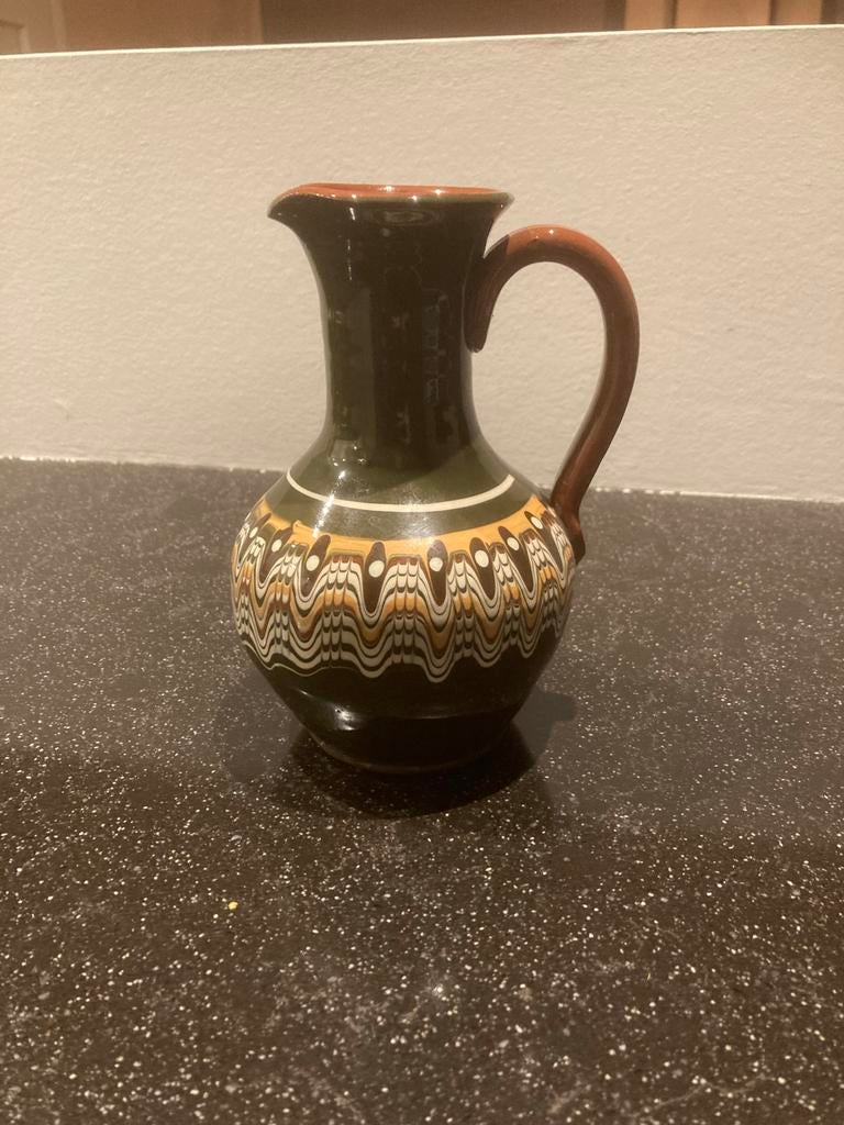 Terracotta vaasje/oliekruikje - Donkergroen, 18cm, Ophalen of Verzenden