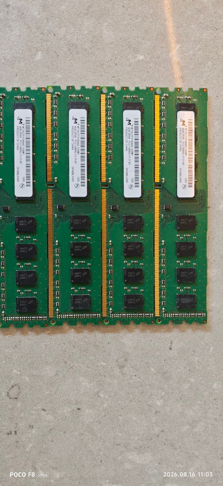 4x 4GB DDR3 RAM Geheugenmodules PC3-12800U, Computers en Software, RAM geheugen, Gebruikt, Server, DDR3, Ophalen of Verzenden