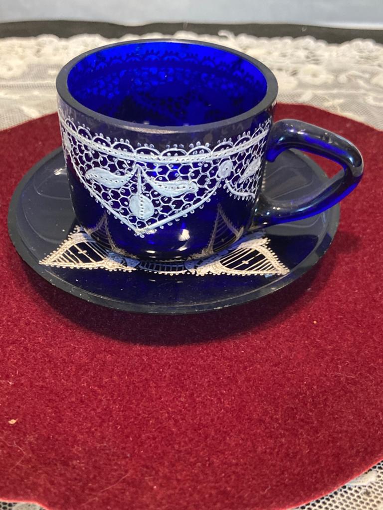 Boheems bkauw glazen espressokopje (240724), Antiek en Kunst, Antiek | Glas en Kristal, Ophalen of Verzenden