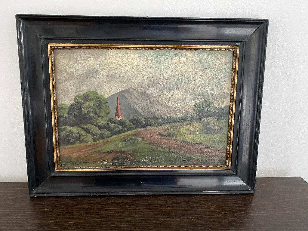 Fraai schilderij begin 20ste eeuw, buitenmaat 40 cm x 36 cm, Ophalen