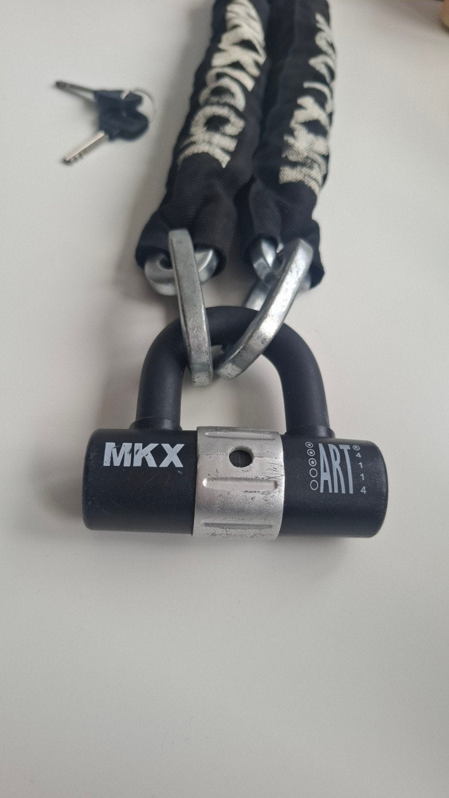 MKX ART 3 Kettingslot met beugelslot en 2 sleutels, Fietsen en Brommers, Fietsaccessoires | Fietssloten, Ophalen, Gebruikt, Kettingslot