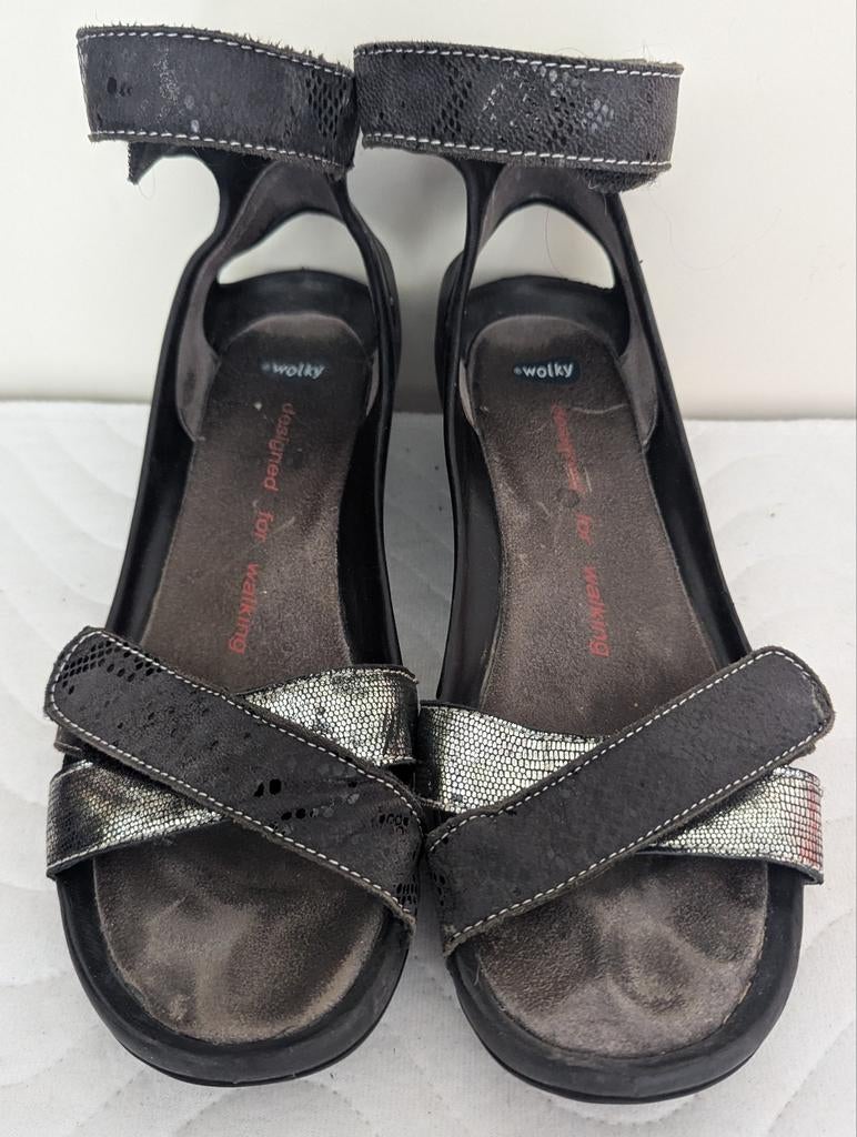 Wolky leren sandalen maat 40 sleehak comfortabel, Wolky, Zwart, Zo goed als nieuw, Sandalen of Muiltjes
