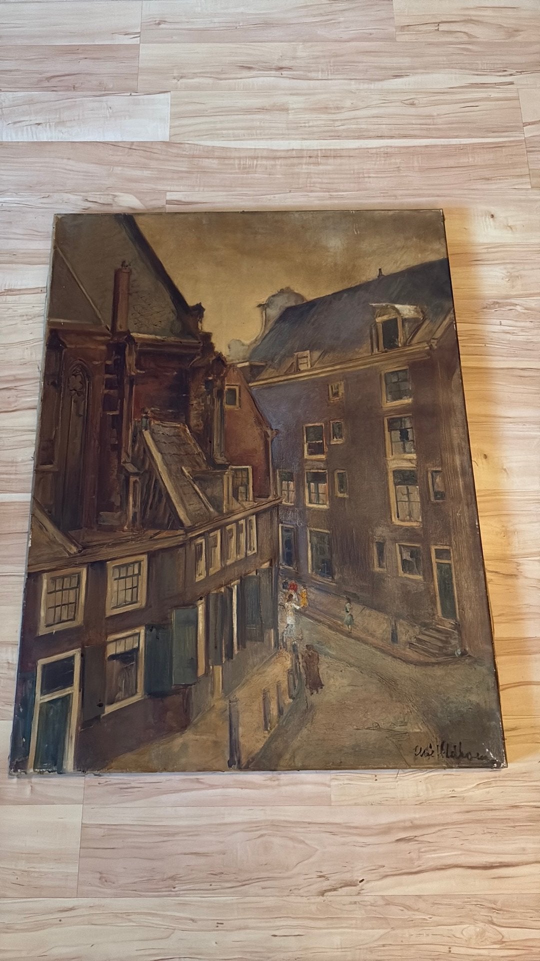 Arie Veldhoen sr. (1907–1955) Schilderij - Stadsgezicht, Antiek en Kunst, Ophalen, Doek, Realistisch, Gesigneerd
