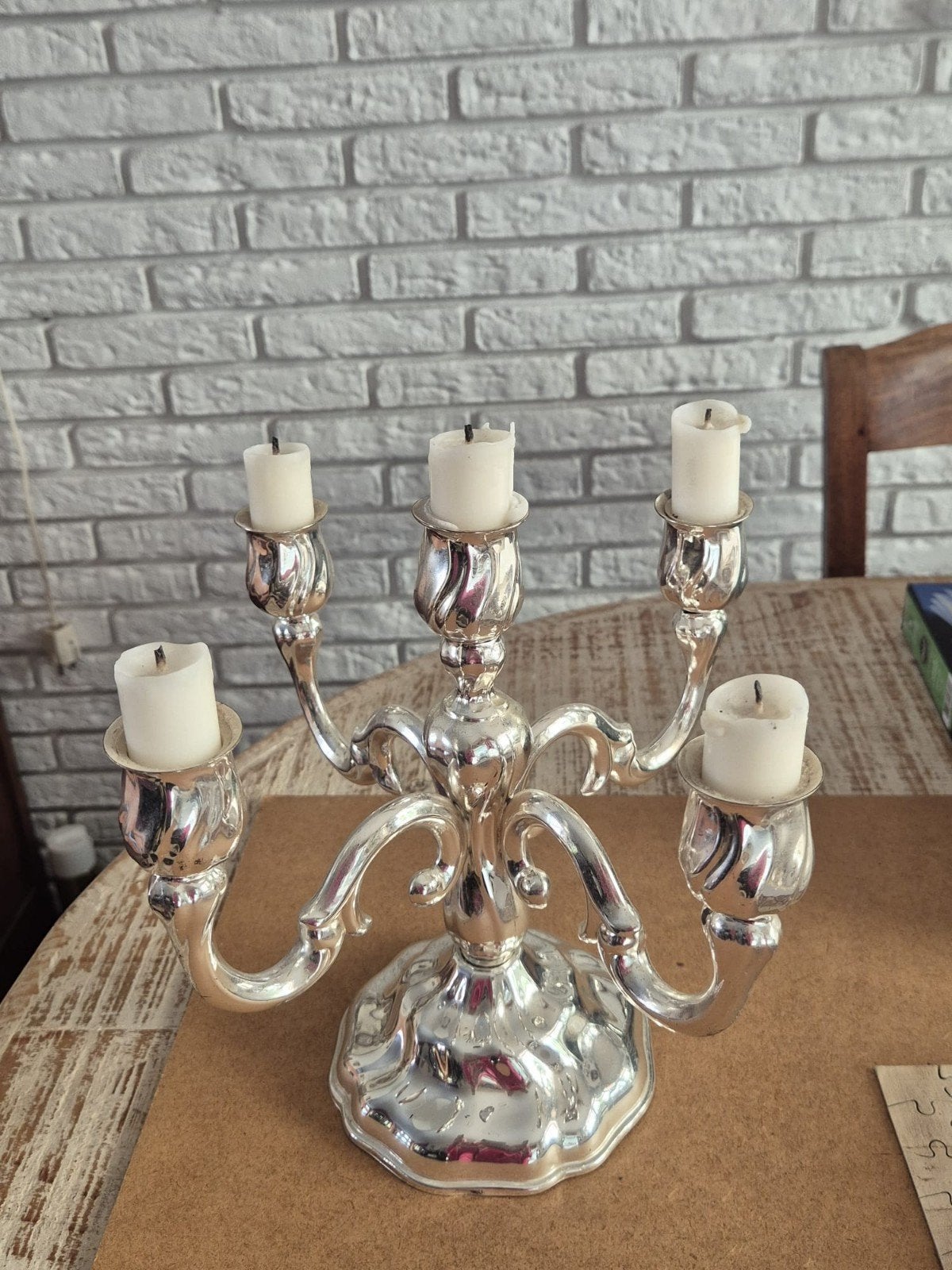 Zilverkleurige kandelaar met 5 armen, Ophalen, Zilver