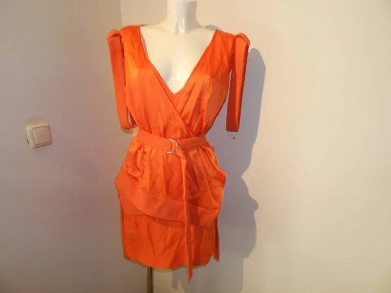Mugler fel oranje jurk echte eye catcher aparte details F36, Verzenden, Oranje, Zo goed als nieuw, Knielengte