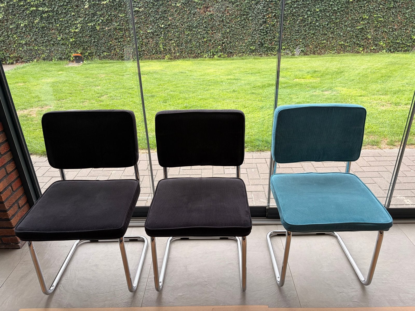 6 Rib stoelen (4 grijs, 2 blauw) - Zo goed als nieuw, Ophalen, Overige kleuren, Zo goed als nieuw, Stof