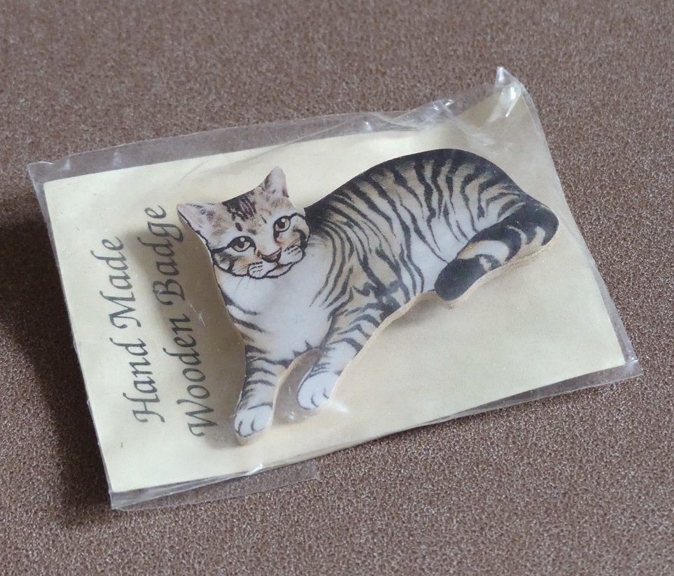Houten broche cyperse poes kat hout, Overige materialen, 4 tot 7 cm, Bruin, Nieuw