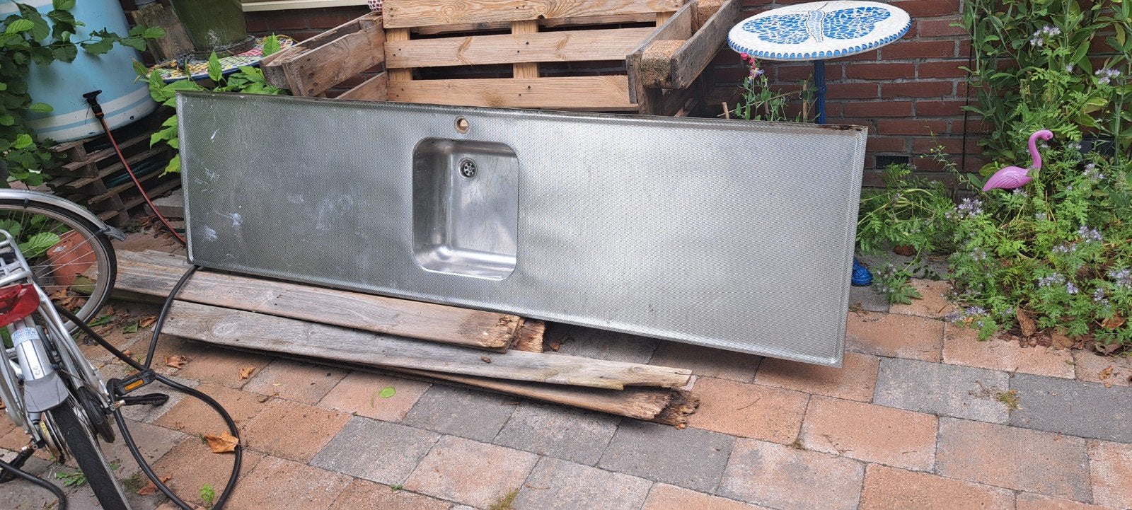 RVS aanrechtblad met spoelbak - 60x221cm, Ophalen, Zilver, Metaal, Overige typen