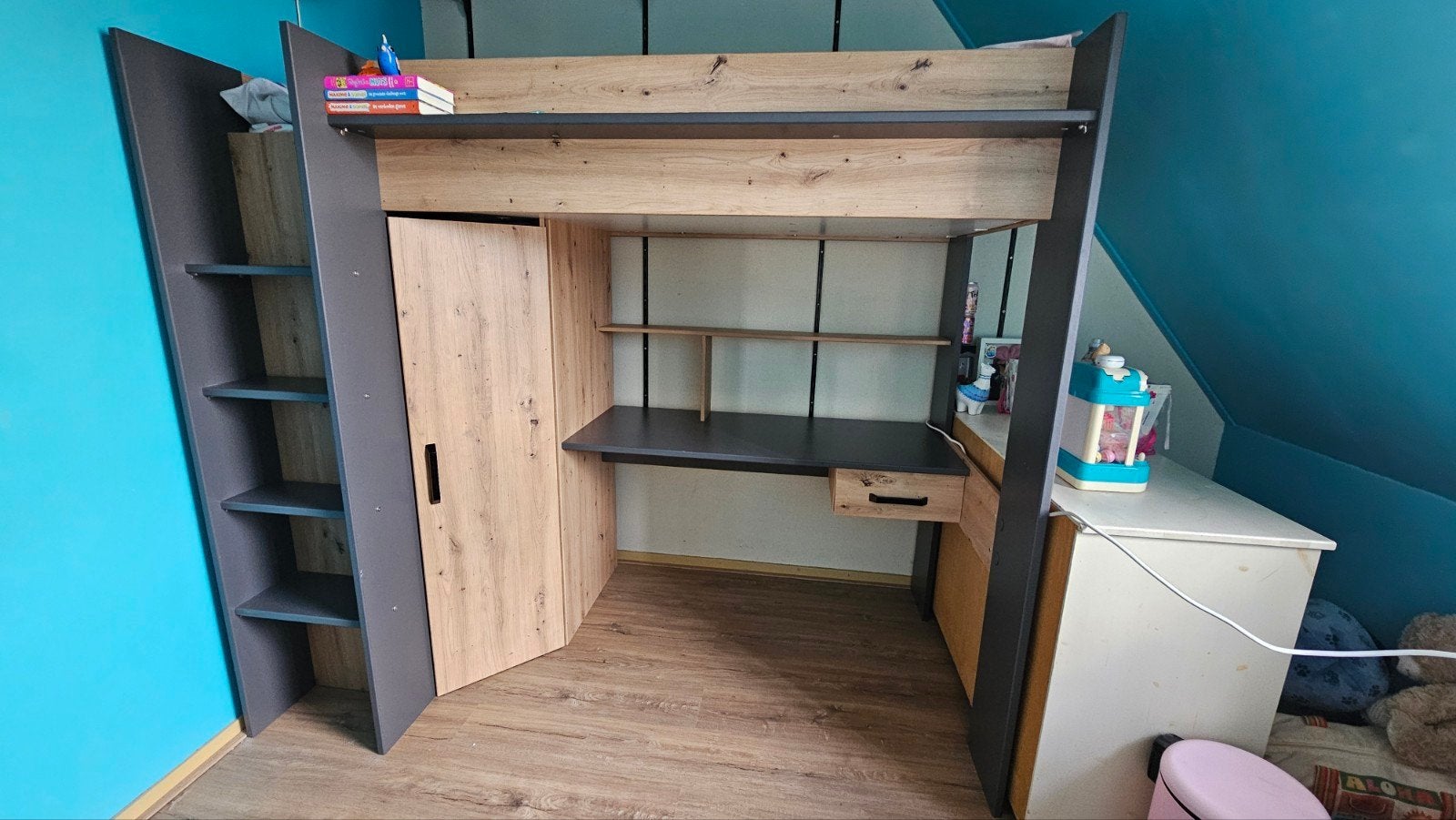 Mooie hoogslaper met bureau en kledingkast, Ophalen, 90 cm, Zo goed als nieuw, 200 cm