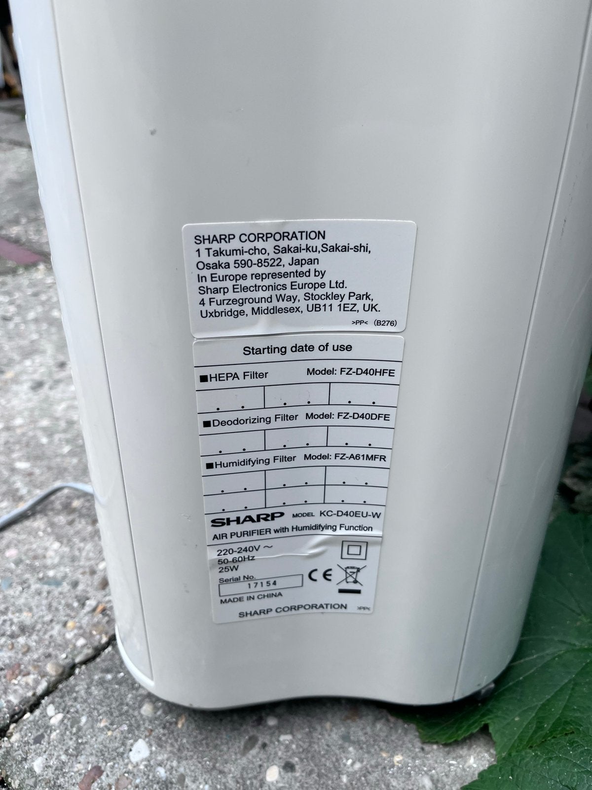 Sharp KC-D40EU-W Luchtreiniger met Bevochtigingsfunctie, Ophalen of Verzenden, Gebruikt, Luchtreiniger