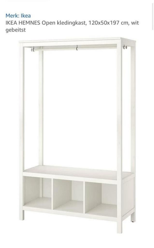 IKEA HEMNES Open kledingkast, wit gebeitst, Gebruikt, 100 tot 150 cm, 200 cm of meer, Met plank(en)