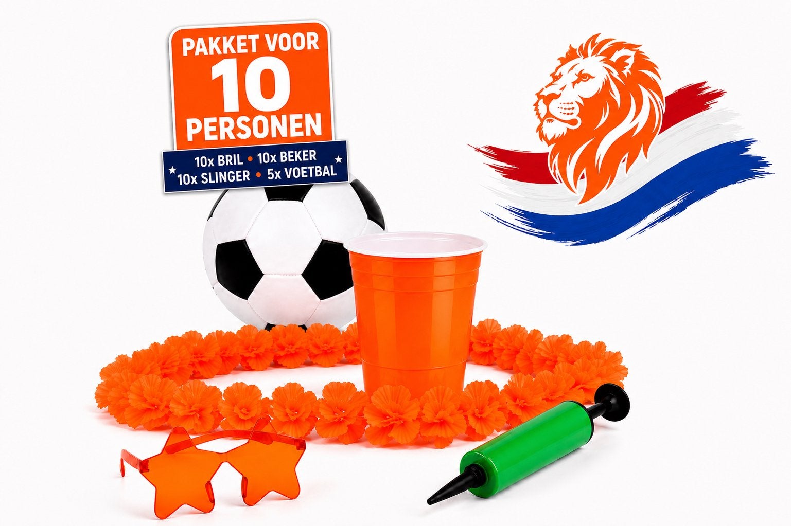 Oranje WK Voetbal Pakket voor 10 Personen - Feestartikelen, Ophalen of Verzenden, Nieuw, Feestartikel, Oranje of Koningsdag