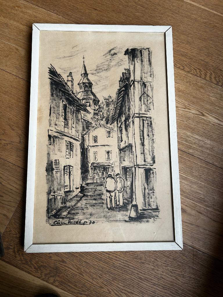 Originele inkttekening César Valdés (Ciboure, Baskenland, Ophalen