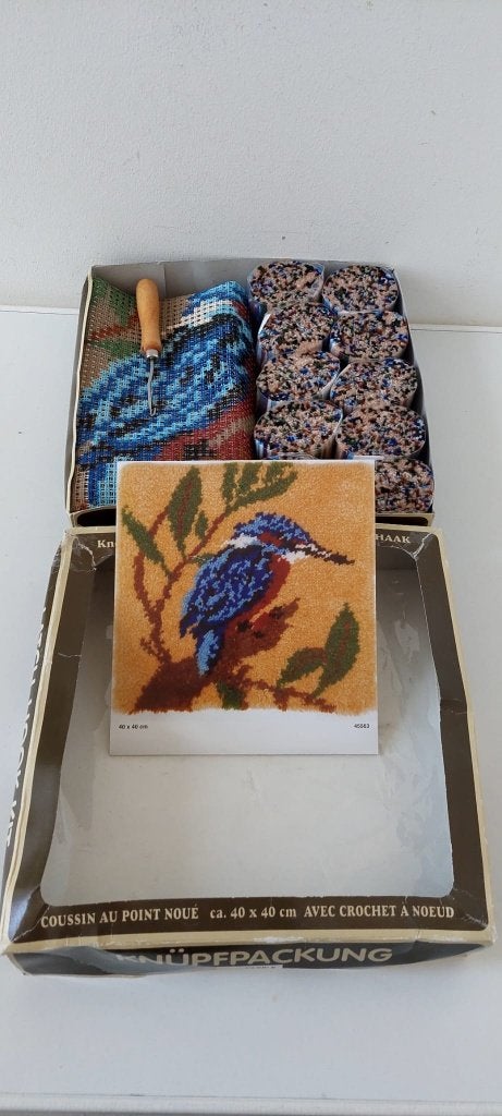 Vintage Smyrna knoopkussen pakket IJsvogel (40x40 cm), Eu, Eu, Nieuw, Ophalen of Verzenden