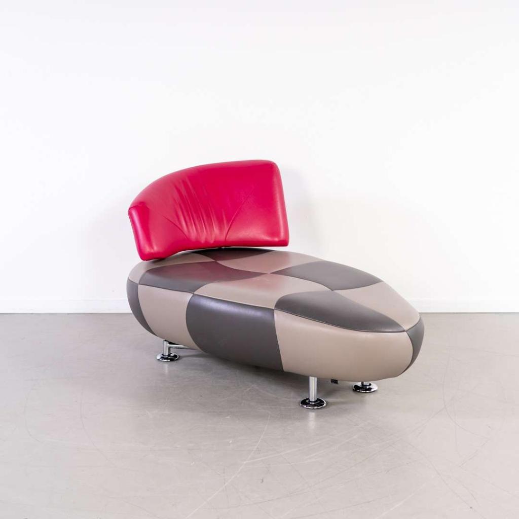 1x Leolux Kikko Chaise Lounge Antraciet/Grijs/Roze - Leer