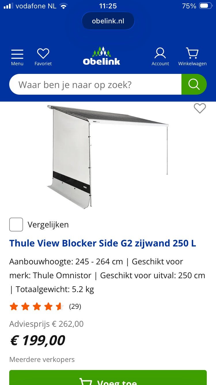 Zijwand, Caravans en Kamperen, Voortenten en Luifels, Ophalen, Nieuw