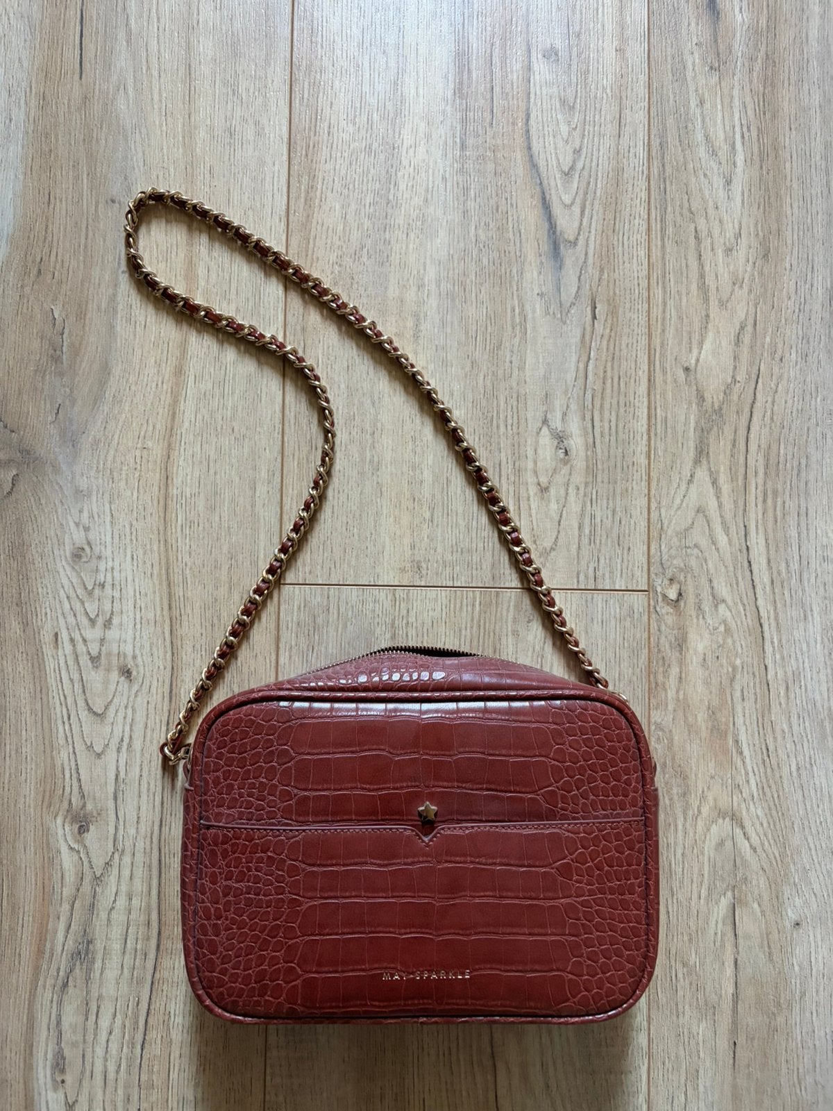 Nieuwe tas met lang hengsel May-Sparkle bruin met goud, Ophalen of Verzenden, Nieuw, Bruin, Schoudertasje