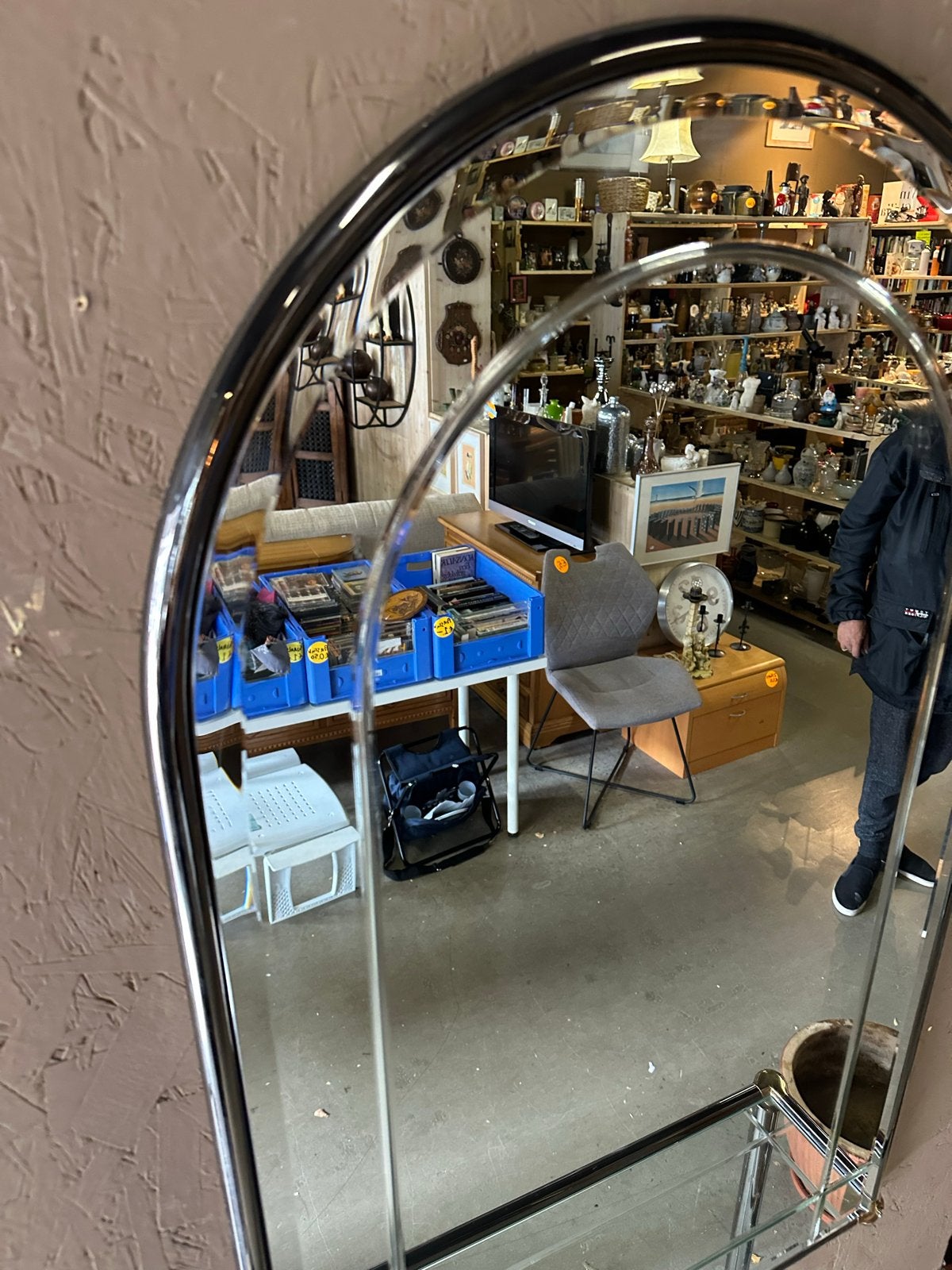 Sidetable met spiegel - Chroom en messing, Ophalen, Gebruikt, C, 100 tot 150 cm