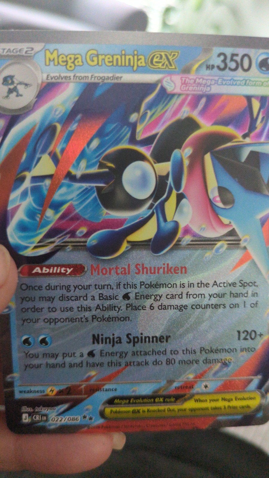 Mega Greninja EX 022/086 Pokémon Kaart, Ophalen of Verzenden, Zo goed als nieuw, Losse kaart, Foil