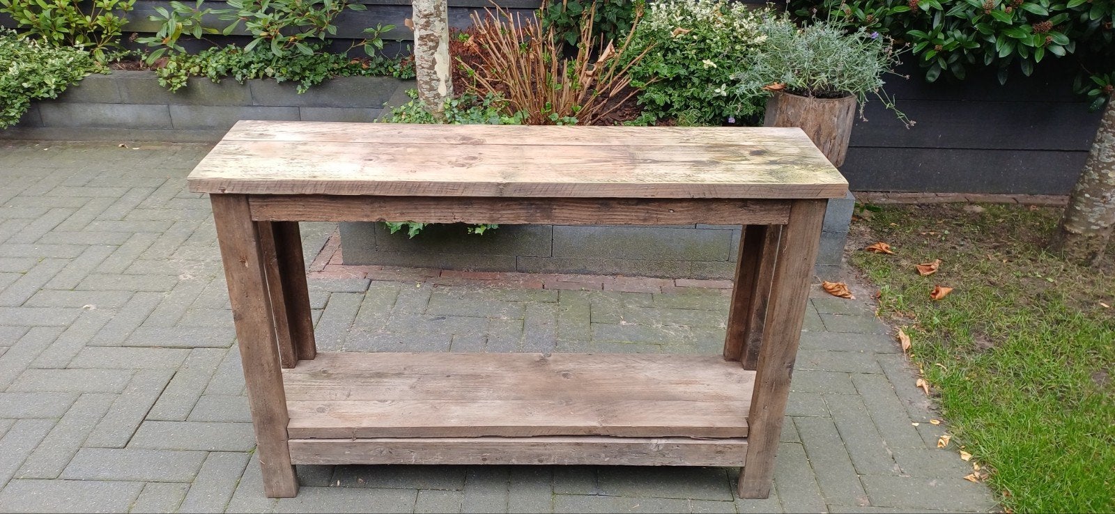 Steigerhouten sidetable, Huis en Inrichting, Ophalen, 25 tot 50 cm, Rechthoekig, 100 tot 150 cm