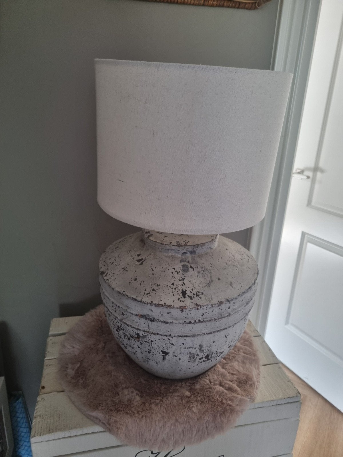 Landelijke kruiklamp met witte kap, Wit, Overige merken, Gebruikt, E27 (groot)