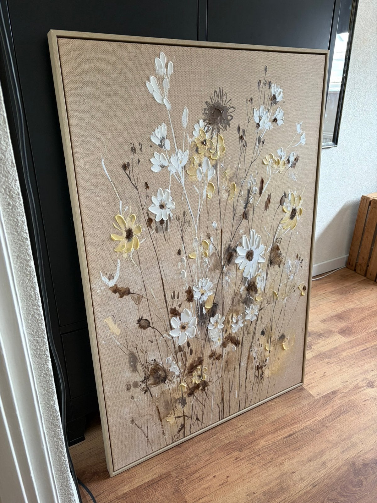 Canvas schilderij handgeschilderde bloemen, in houten lijst, Huis en Inrichting, Woonaccessoires | Schilderijen, Tekeningen en Foto's