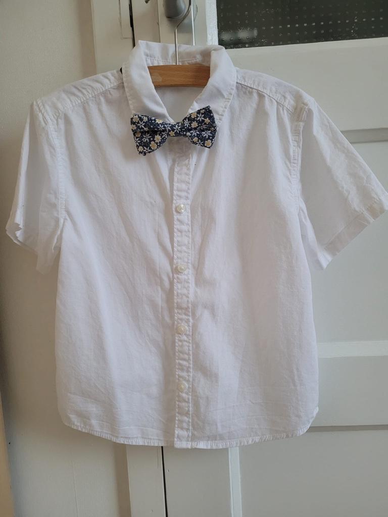 overhemd korte mouw strik wit maat 116 blouse, H&M, Overhemd of Blouse, Ophalen of Verzenden, Zo goed als nieuw
