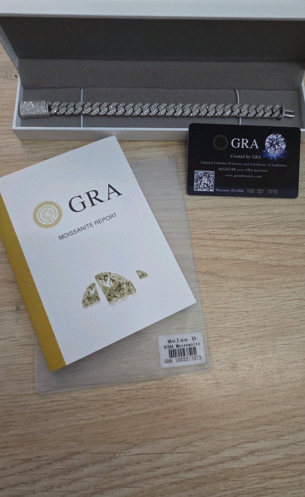 GRA moissanite cuban link armband, Ophalen of Verzenden, Zo goed als nieuw, Zilver, Zilver