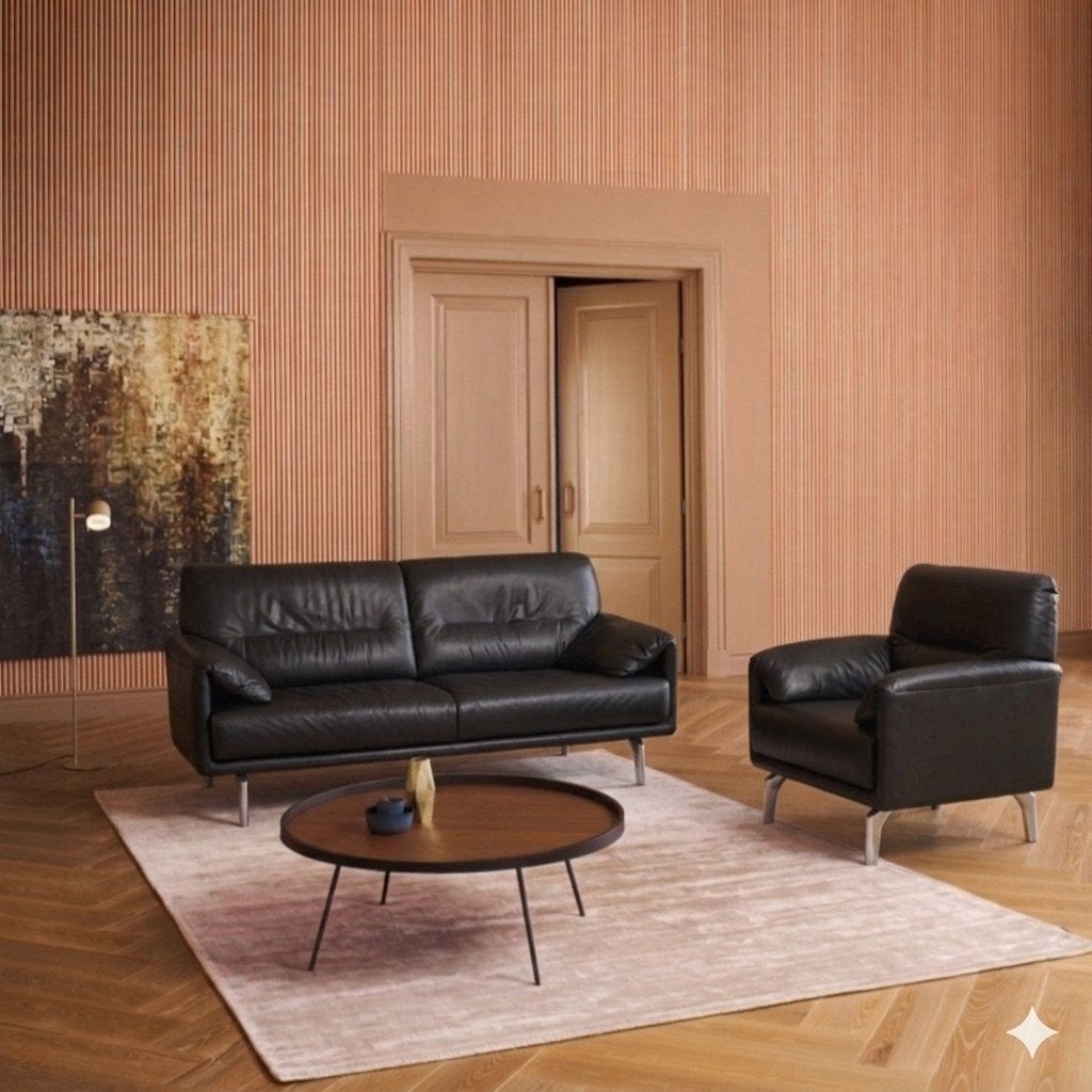 Leolux Bora Balanza | 2,5 zits en fauteuil | Zwart leer
