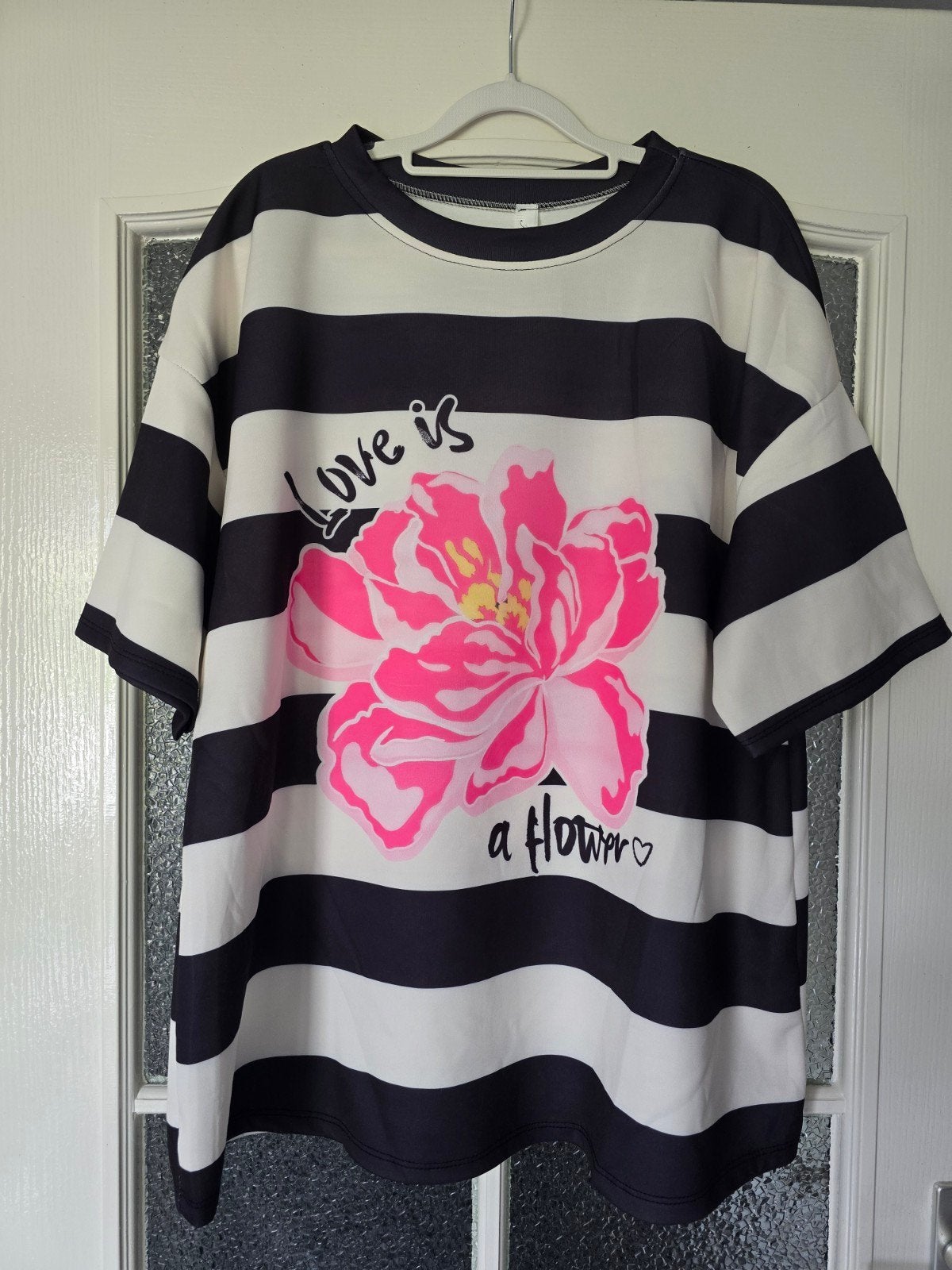 nieuw shirt streep zwart flower 42 44 46, Ophalen of Verzenden, Nieuw, Maat 46/48 (XL) of groter, Zwart