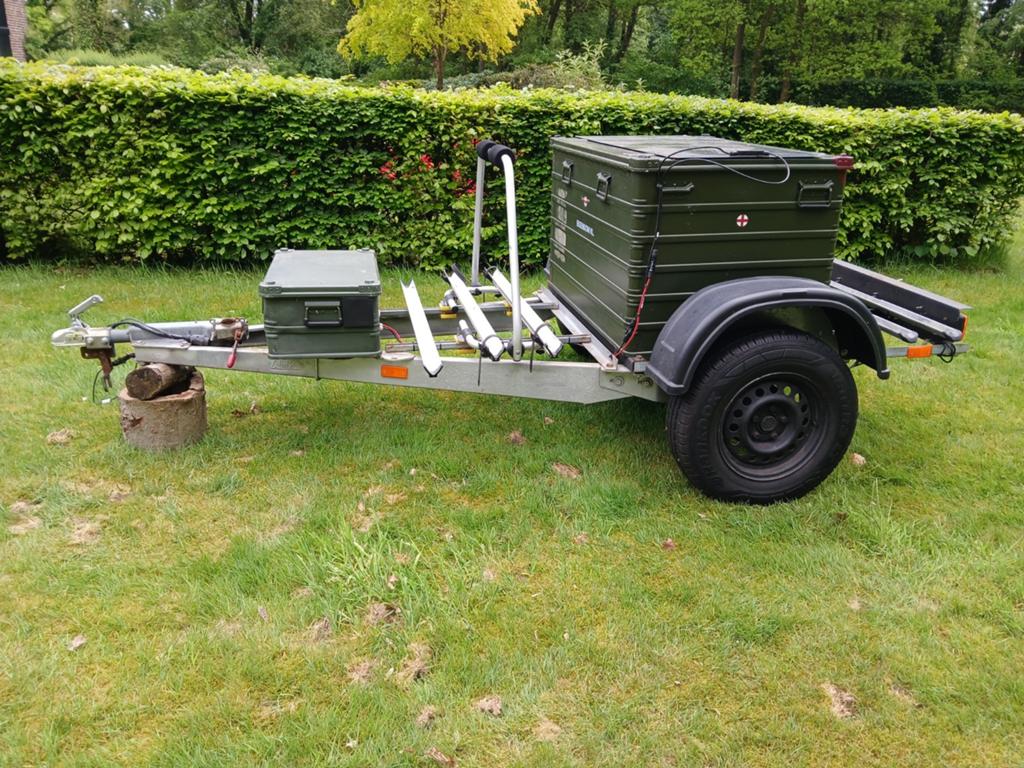 Ongeremde bagagewagen met fietsendrager en Zarges kisten, Ophalen of Verzenden