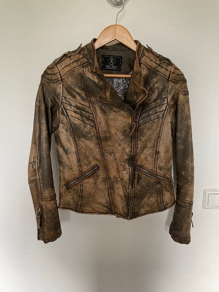 Rino & Pelle bruine leren jas jasje jack xs/s 34 - 36 biker, Bruin, Ophalen of Verzenden, Zo goed als nieuw, Jasje