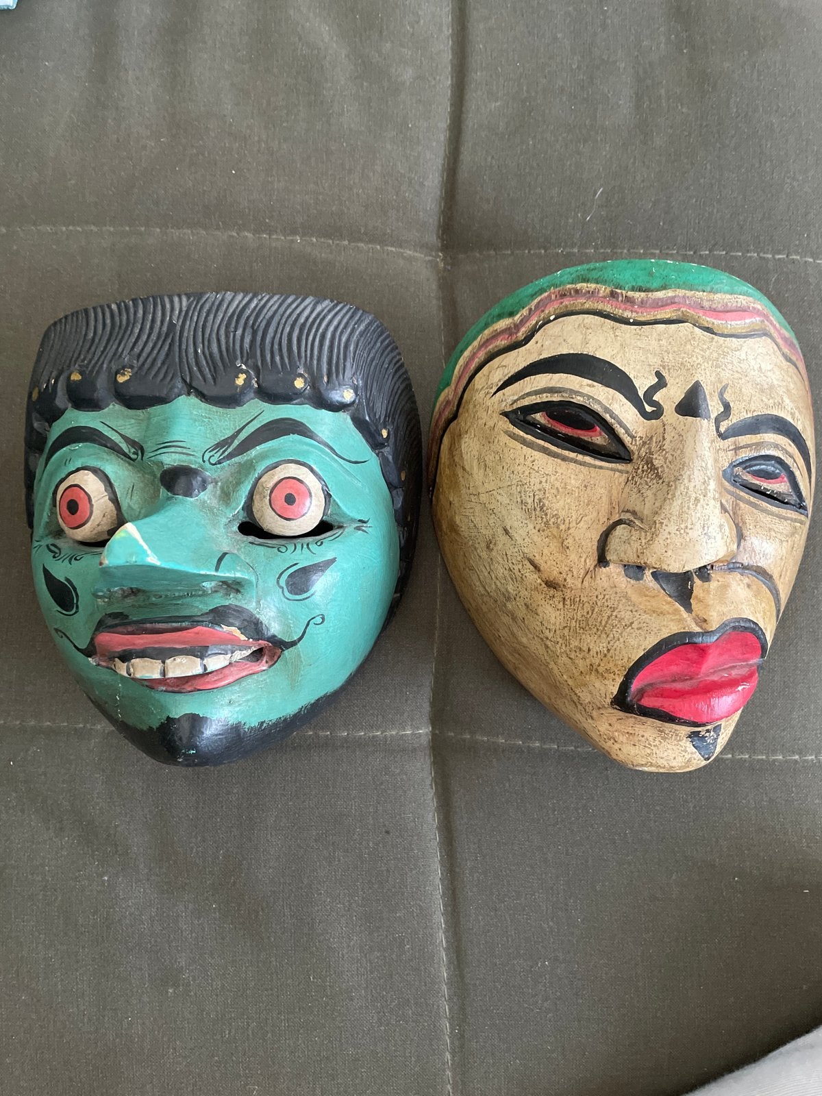 Set van 2 Traditionele Indonesische Topeng Maskers, Antiek en Kunst, Hout, Masker, Ophalen of Verzenden, Indonesië