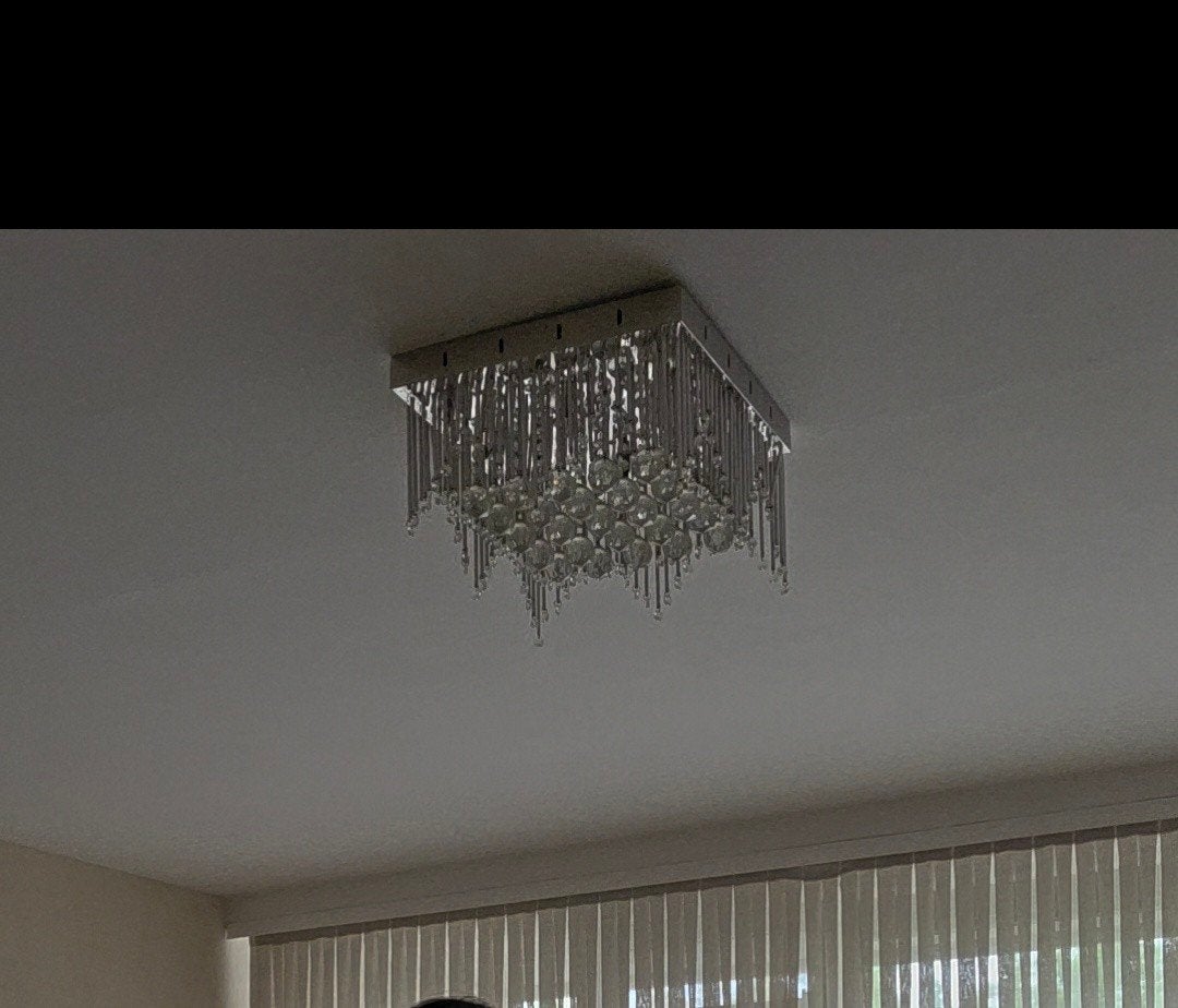 Vierkante Plafondlamp met Kristallen en Kleurlicht, Huis en Inrichting, Lampen | Hanglampen, Ophalen