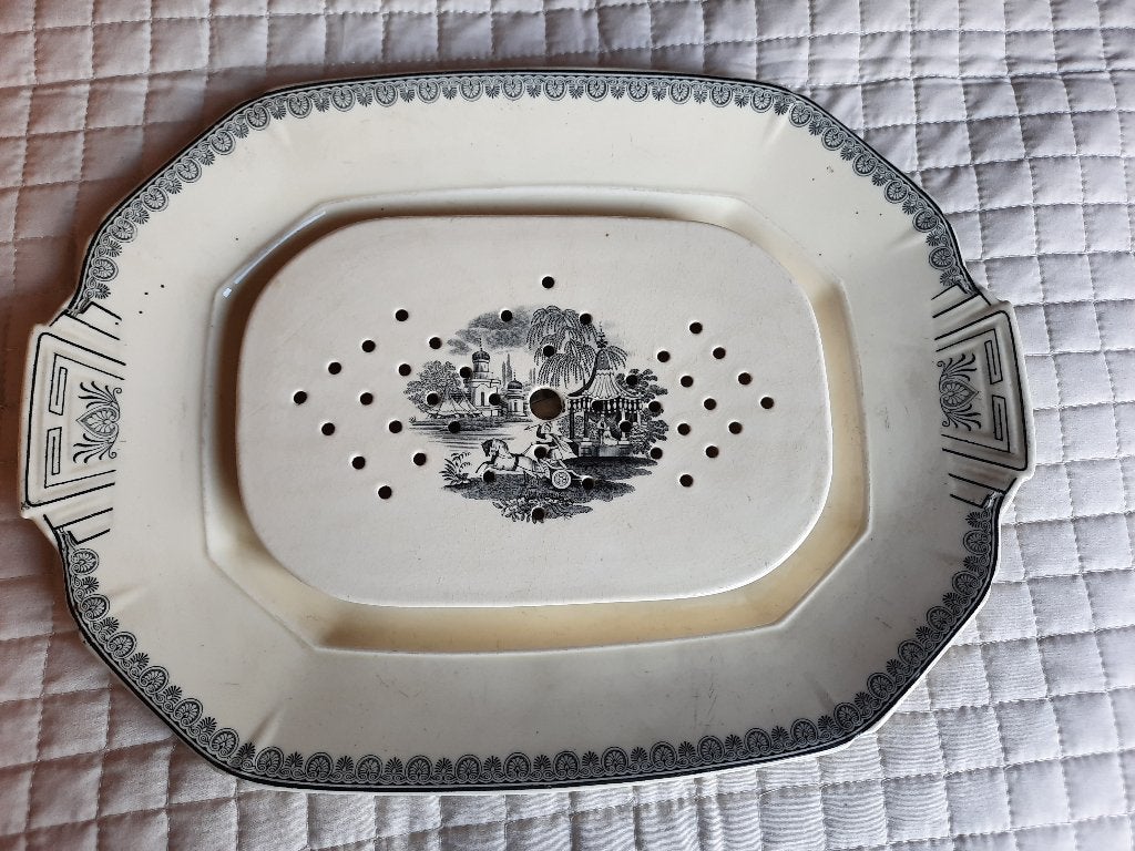Porselijn serveer schaal met uitlek plaat, Antiek en Kunst, Ophalen of Verzenden