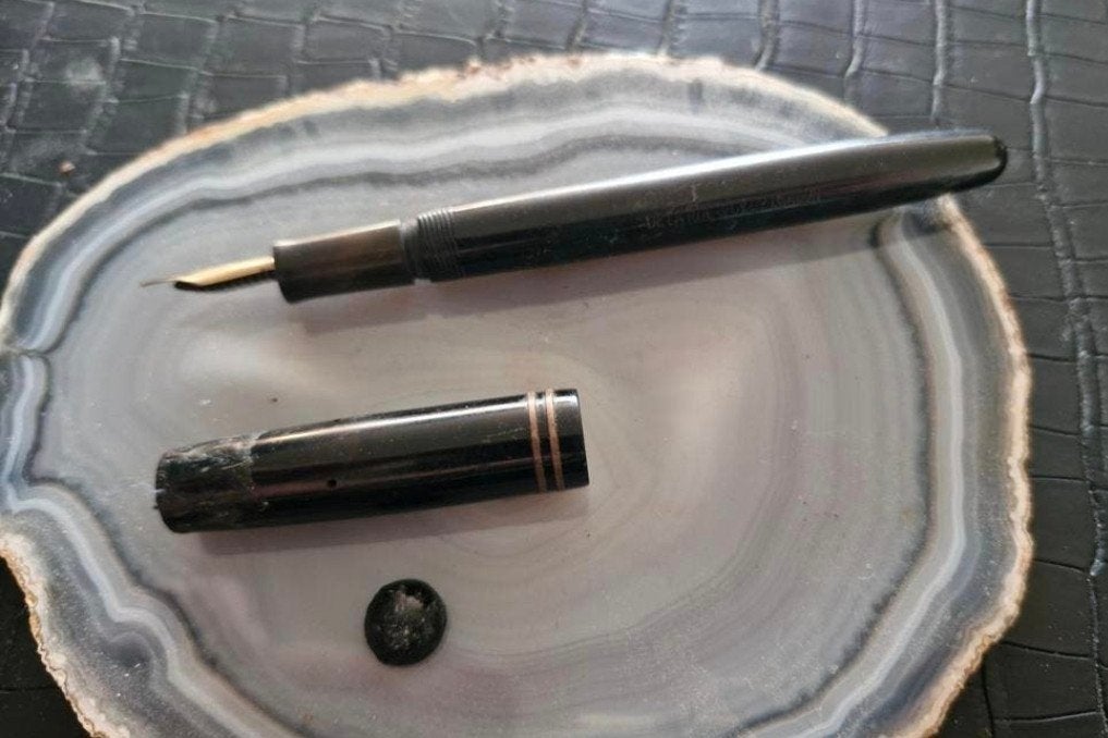 Vintage onoto the pen vulpen met 14 karaat gouden nib punt, Ophalen, Gebruikt, Vulpen, Overige merken