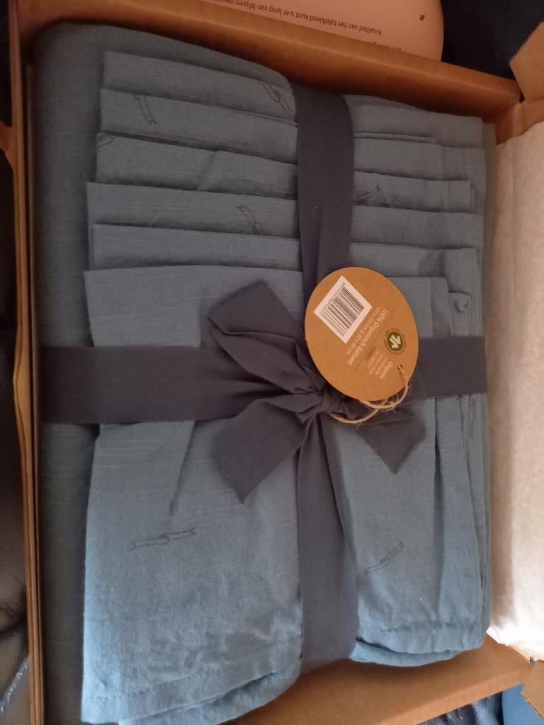 Tafelkleed Postcodeloterij denim blauw met 6 servetten, Ophalen of Verzenden, Nieuw, Rechthoek, Binnen
