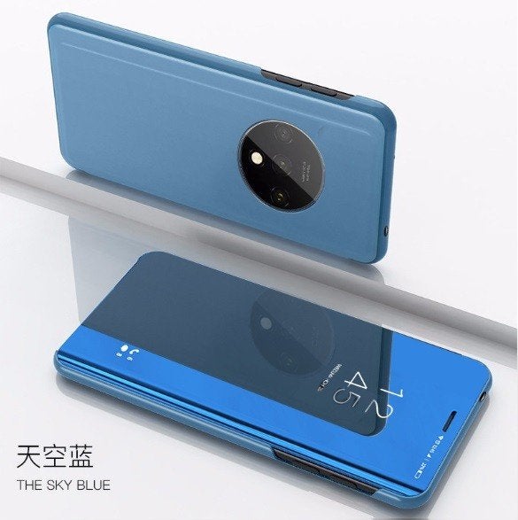 Clear View Stand Cover Set voor OnePlus 7T _ Blauw, Verzenden, Nieuw, Hoesje of Tasje