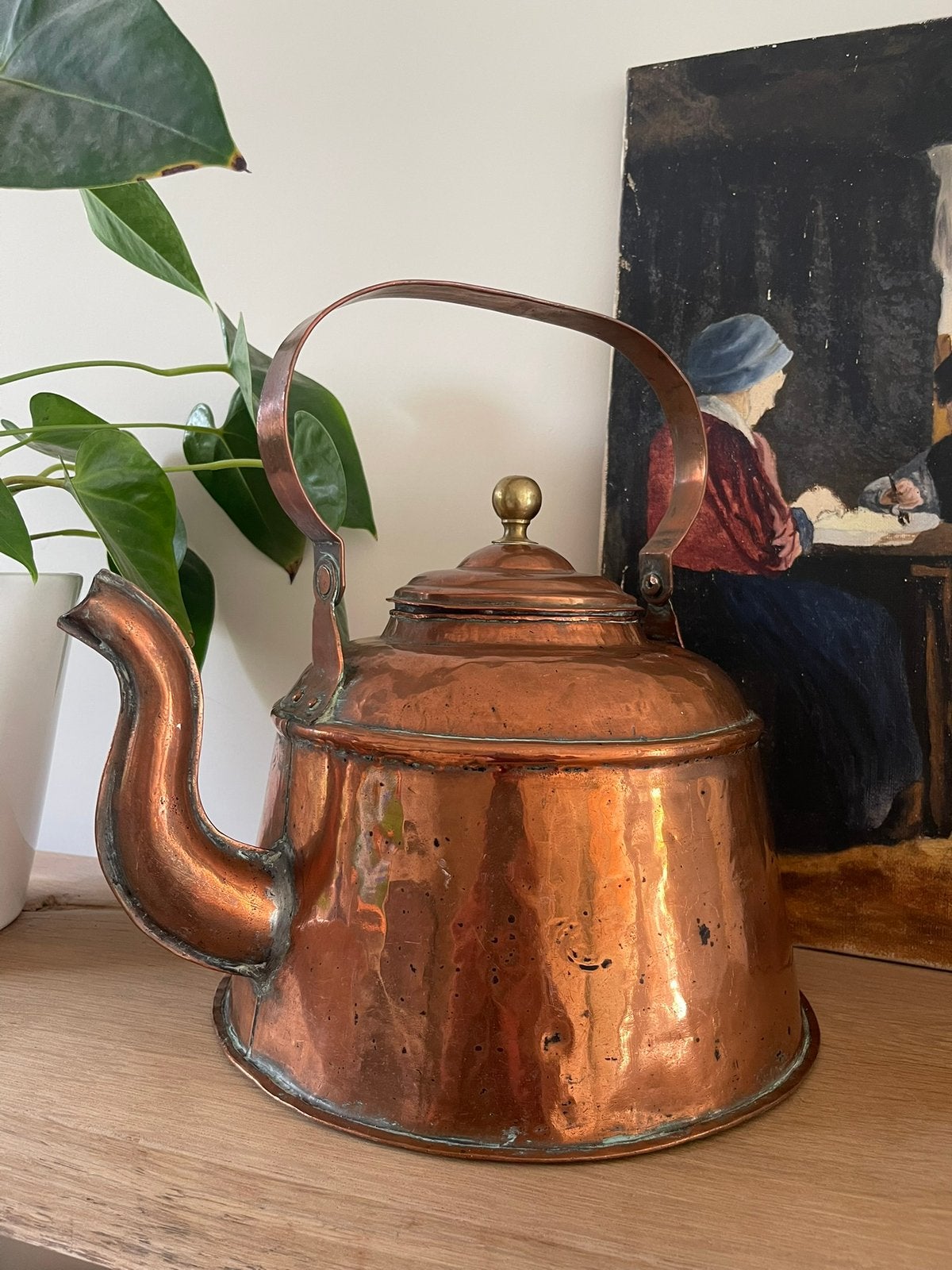Antieken koperen fluitketel 31cm handgemaakt, Antiek en Kunst, Ophalen of Verzenden, Koper
