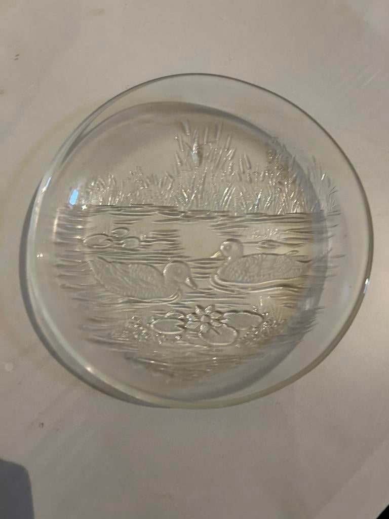 Glazen diepe bord met eendenmotief, Ophalen of Verzenden