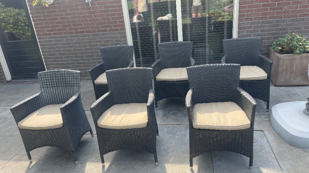 Tuinstoelen incl kussens (6 stuks), Tuin en Terras, Ophalen, Zo goed als nieuw, Wicker