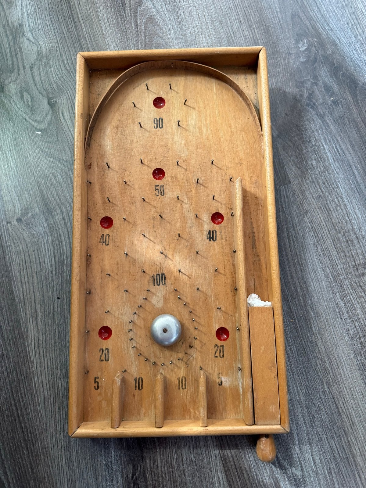 Vintage houten bagatelle spel/knikkerspel – 8 kralen, Een of twee spelers, Ophalen of Verzenden, Gebruikt