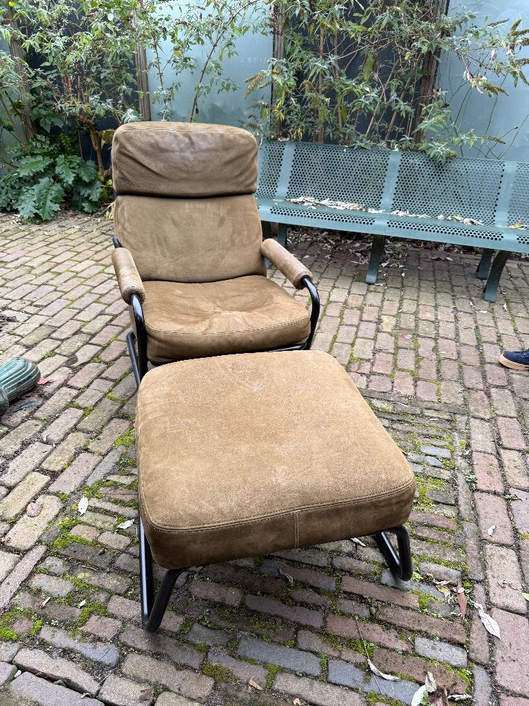 Jan de Bouvrie meneer Obermann fauteuil met hocker, Ophalen, Gebruikt, 75 tot 100 cm, 50 tot 75 cm