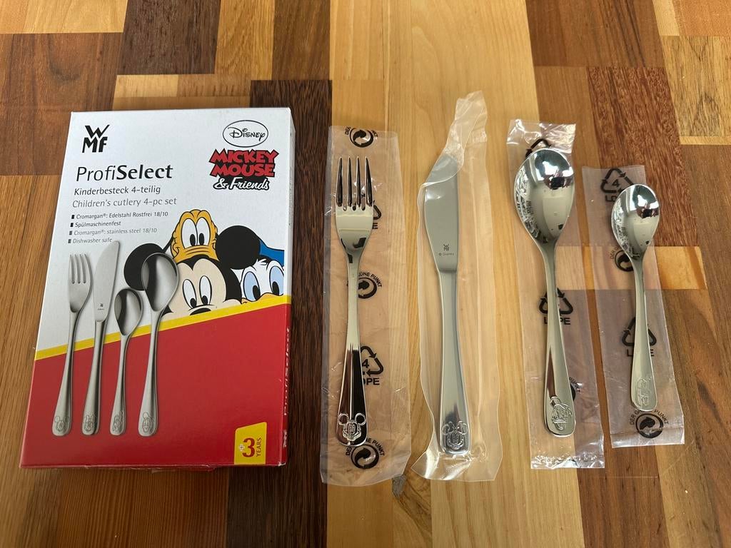 Nieuw: WMF 4 delig kinderbestek Mickey Mouse & Friends, Verzamelen, Disney, Nieuw, Overige typen, Mickey Mouse, Ophalen