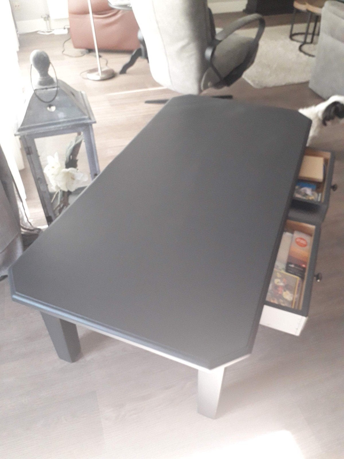 Stijlvolle salontafel met lades, donkergrijs, 100 tot 150 cm, Zo goed als nieuw, Rechthoekig, 50 tot 100 cm