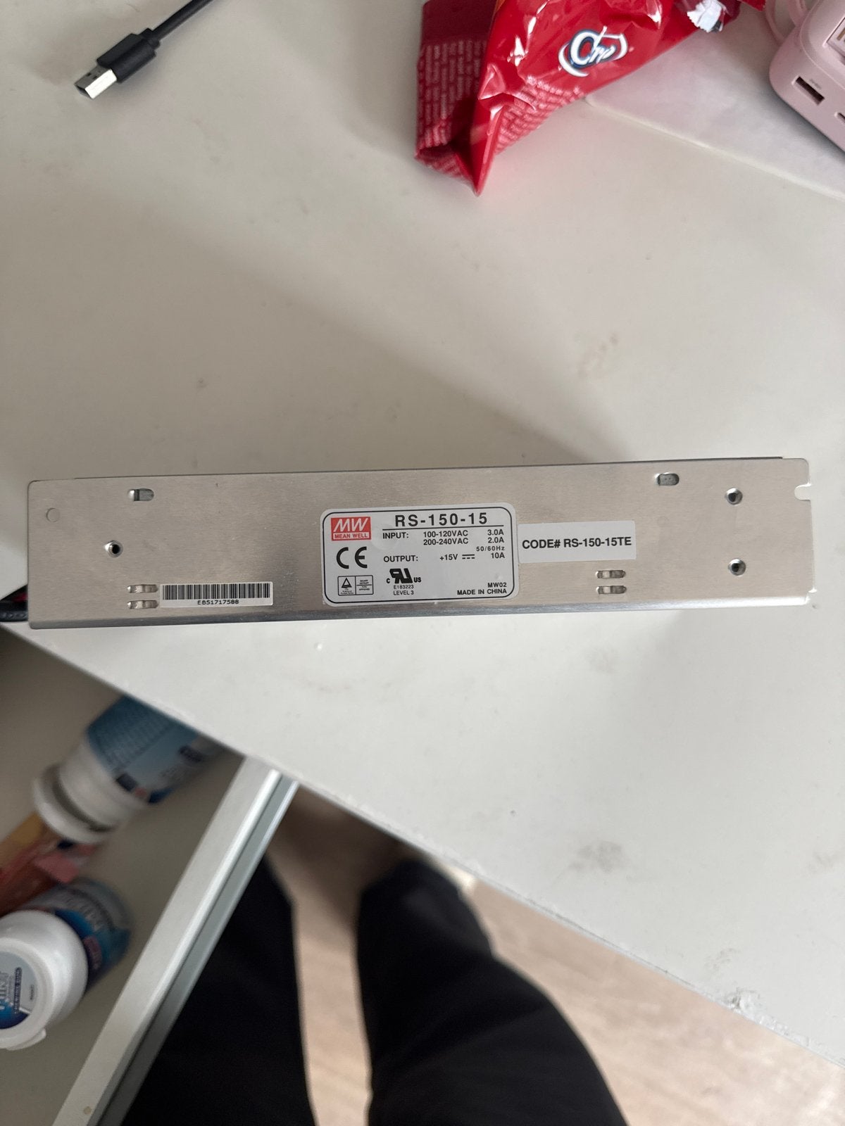 Mean Well RS-150-15 Voeding 15V 10A, Ophalen of Verzenden, Gebruikt