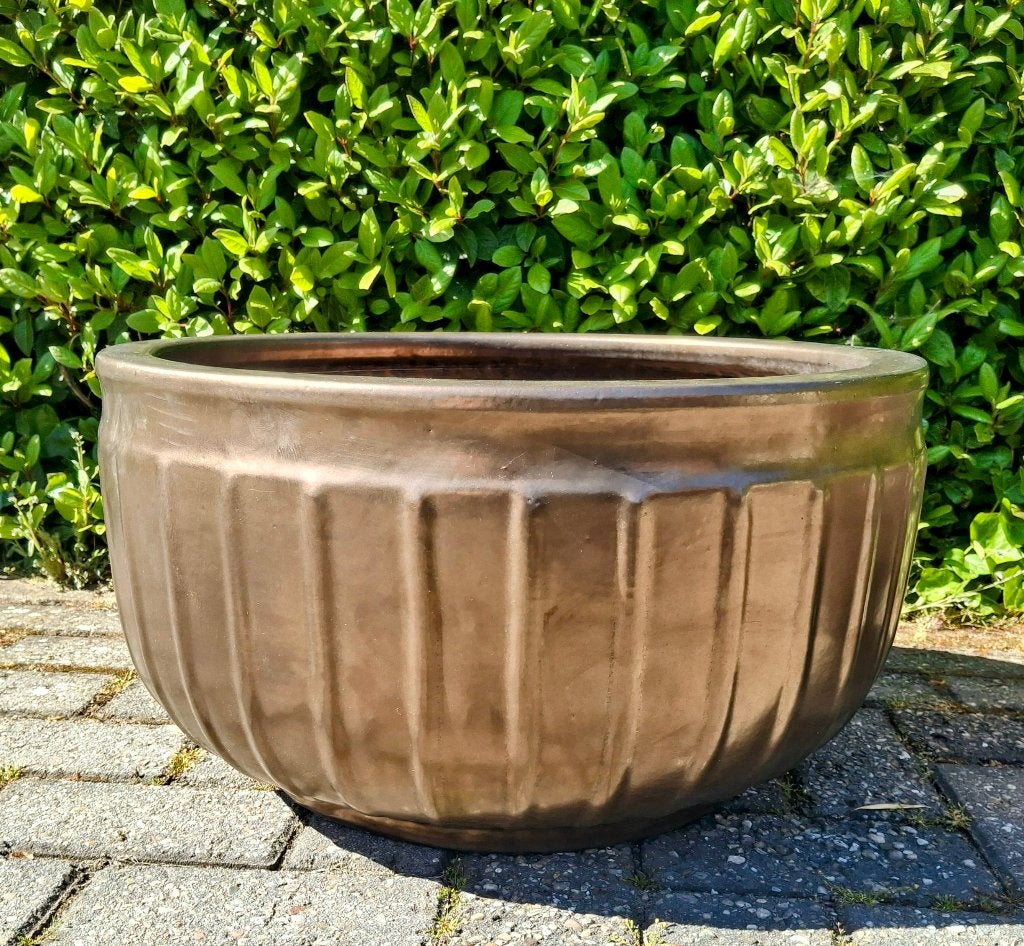 Super mooie grote tuin schalen brons kleur geglazuurd., Ophalen, Overige materialen, Minder dan 60 cm, Rond